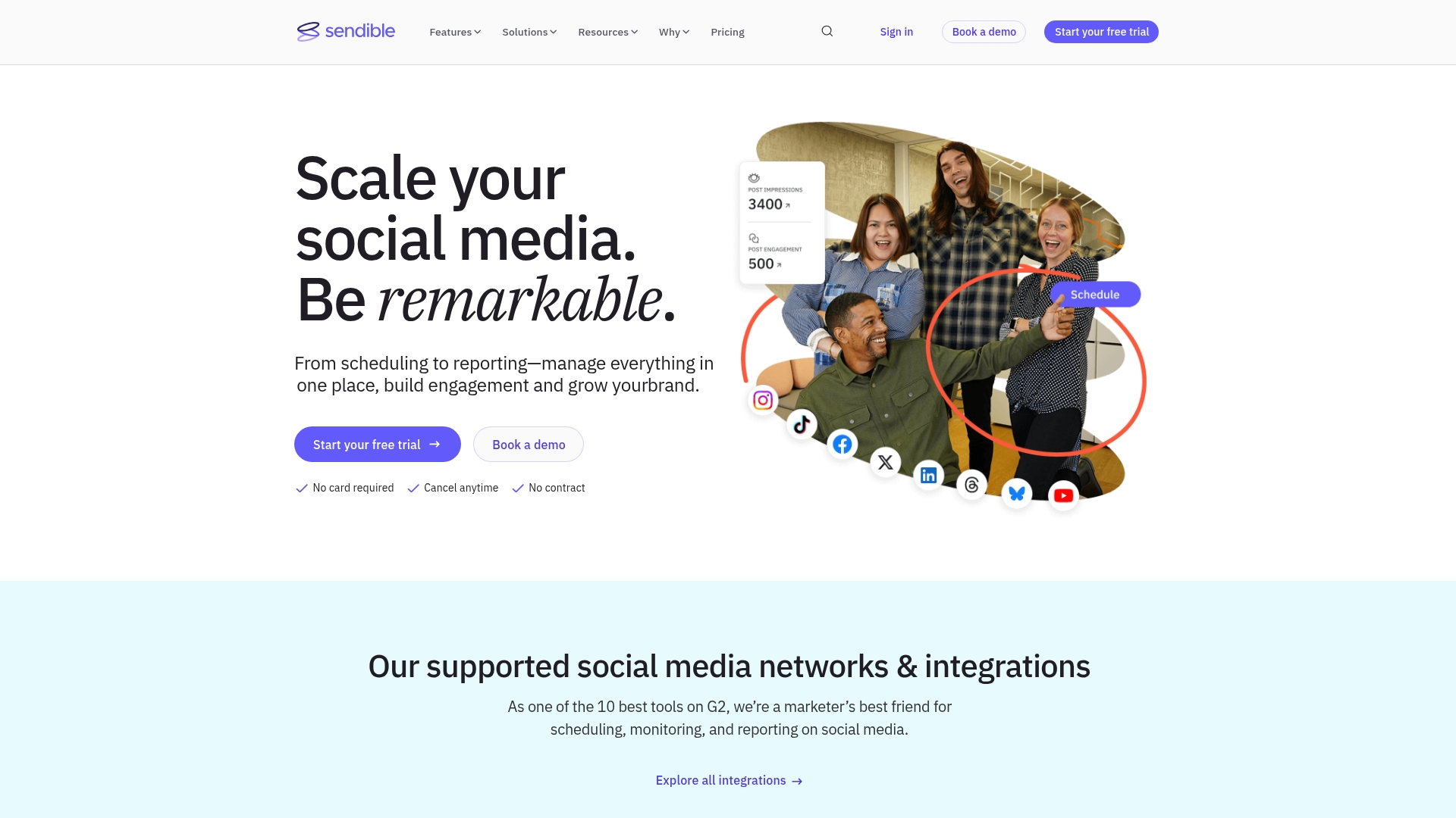Sendible's homepage
