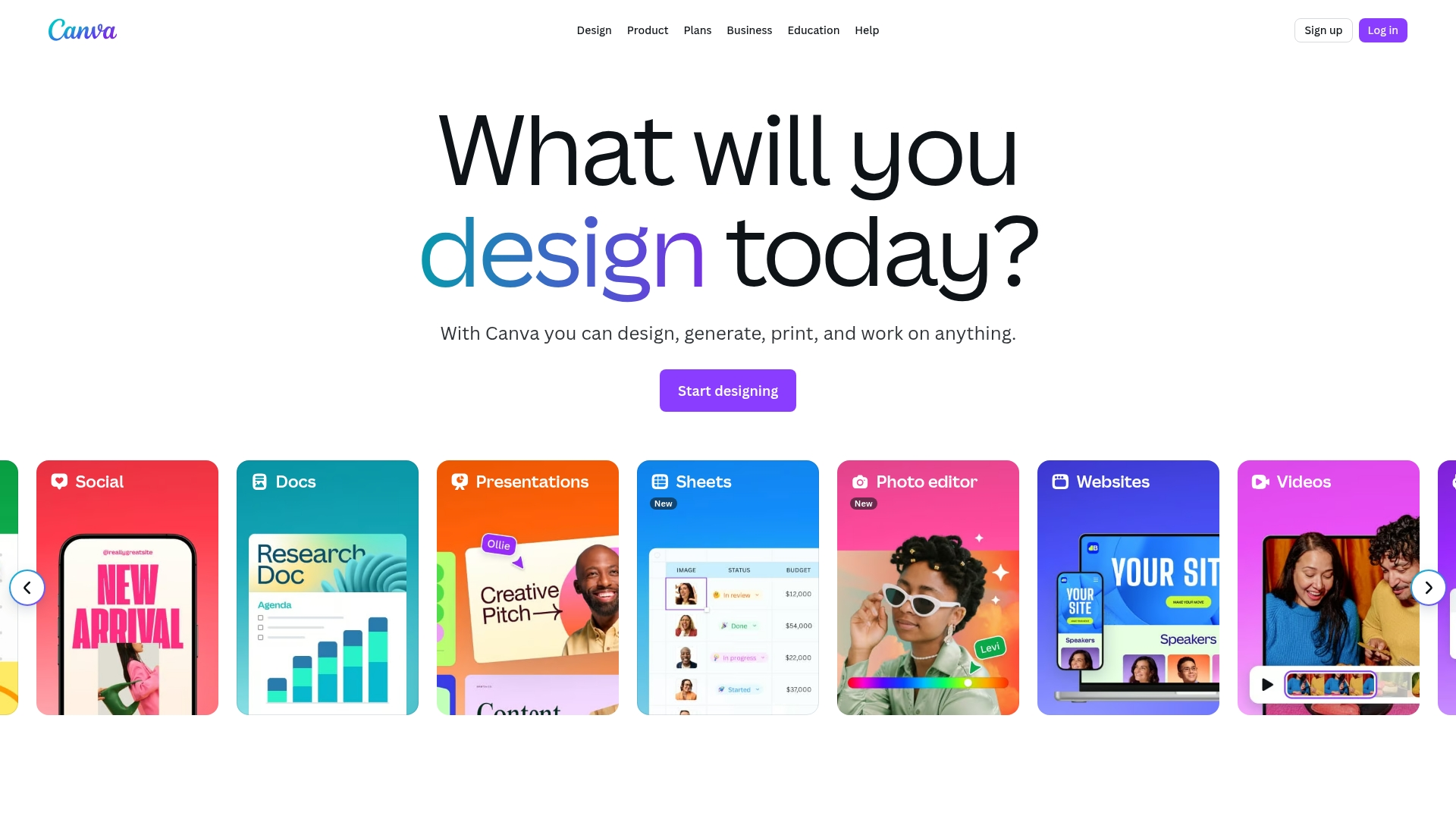 Canva's homepage