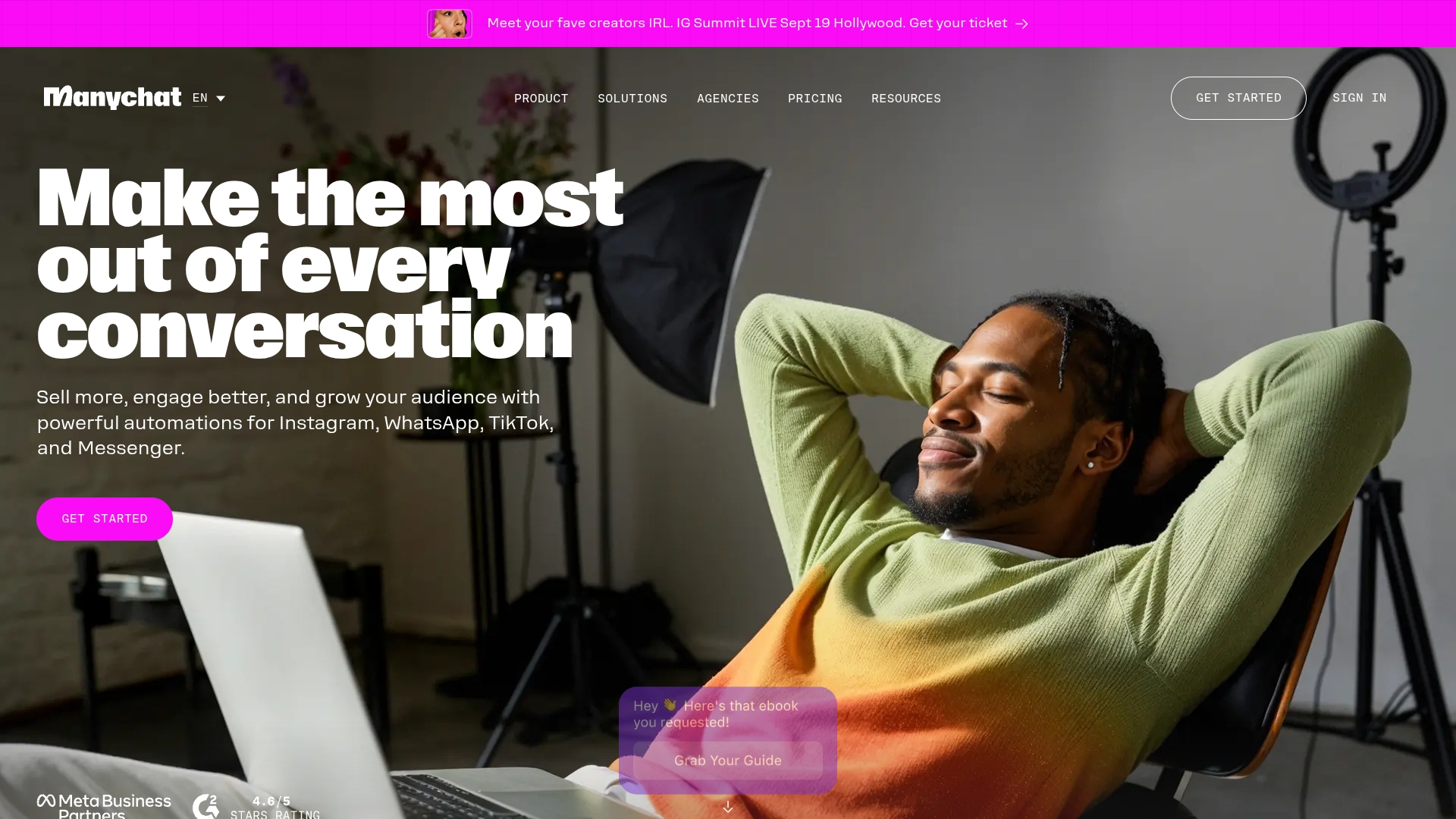 ManyChat's homepage