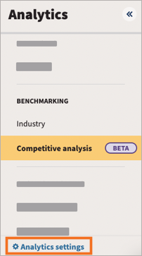 An analytics settings screen on a mobile interface with an option for competitive analysis and a button labeled analytics settings.