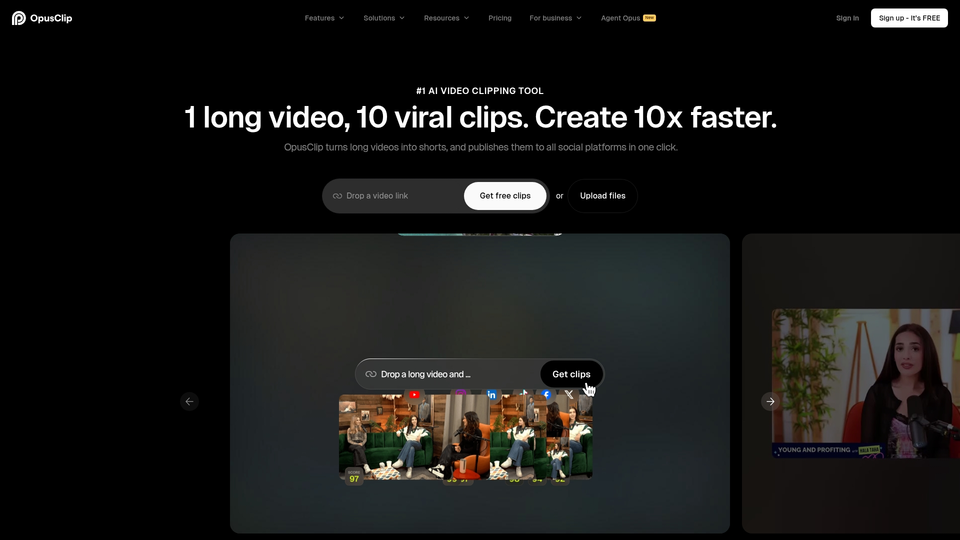 Opus Clip AI video clipping interface