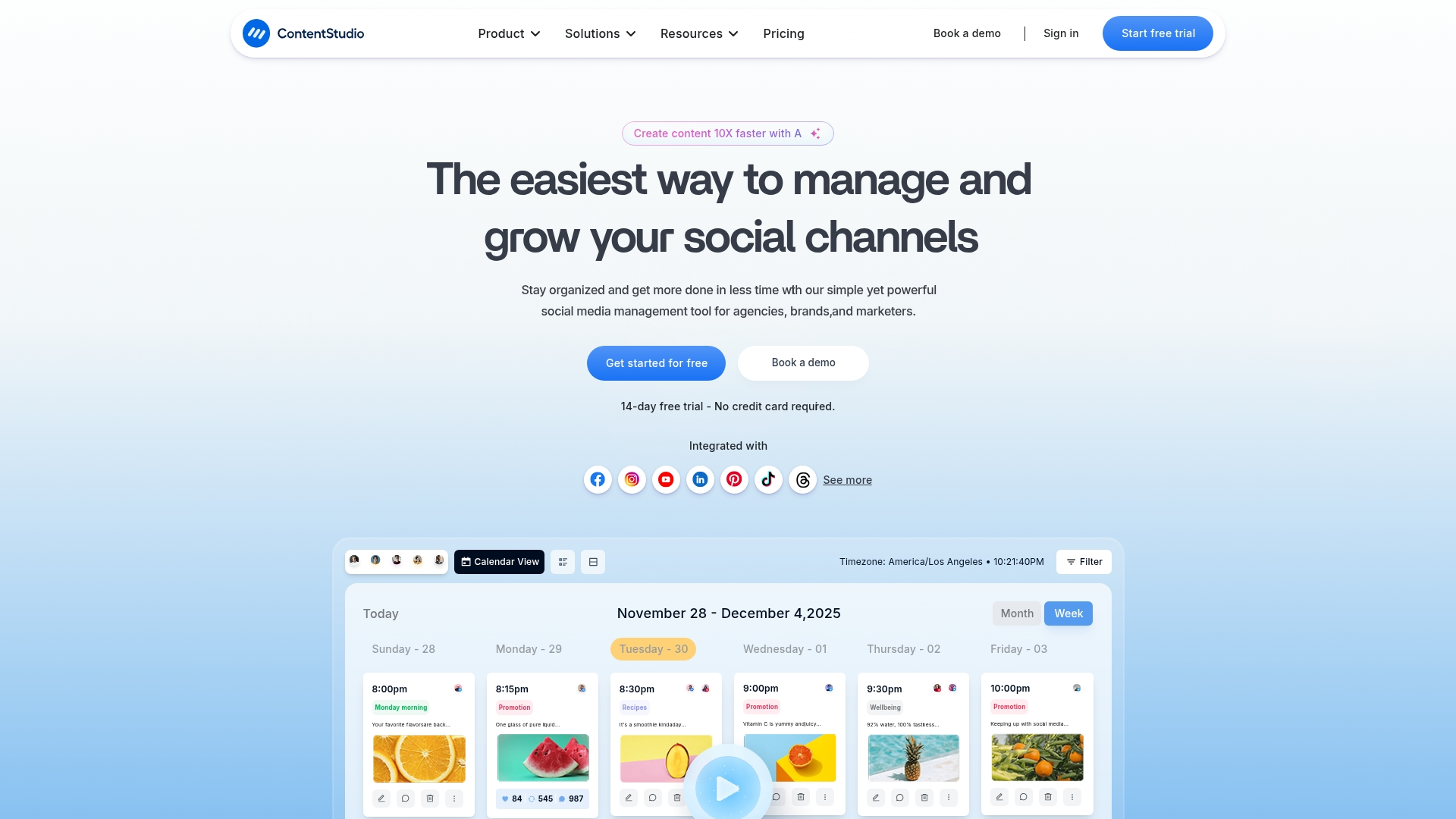 ContentStudio YouTube analytics dashboard