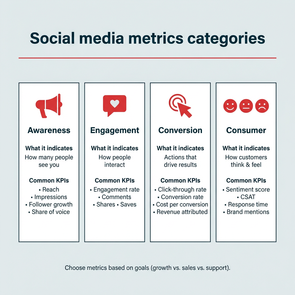 Four categories of social metrics