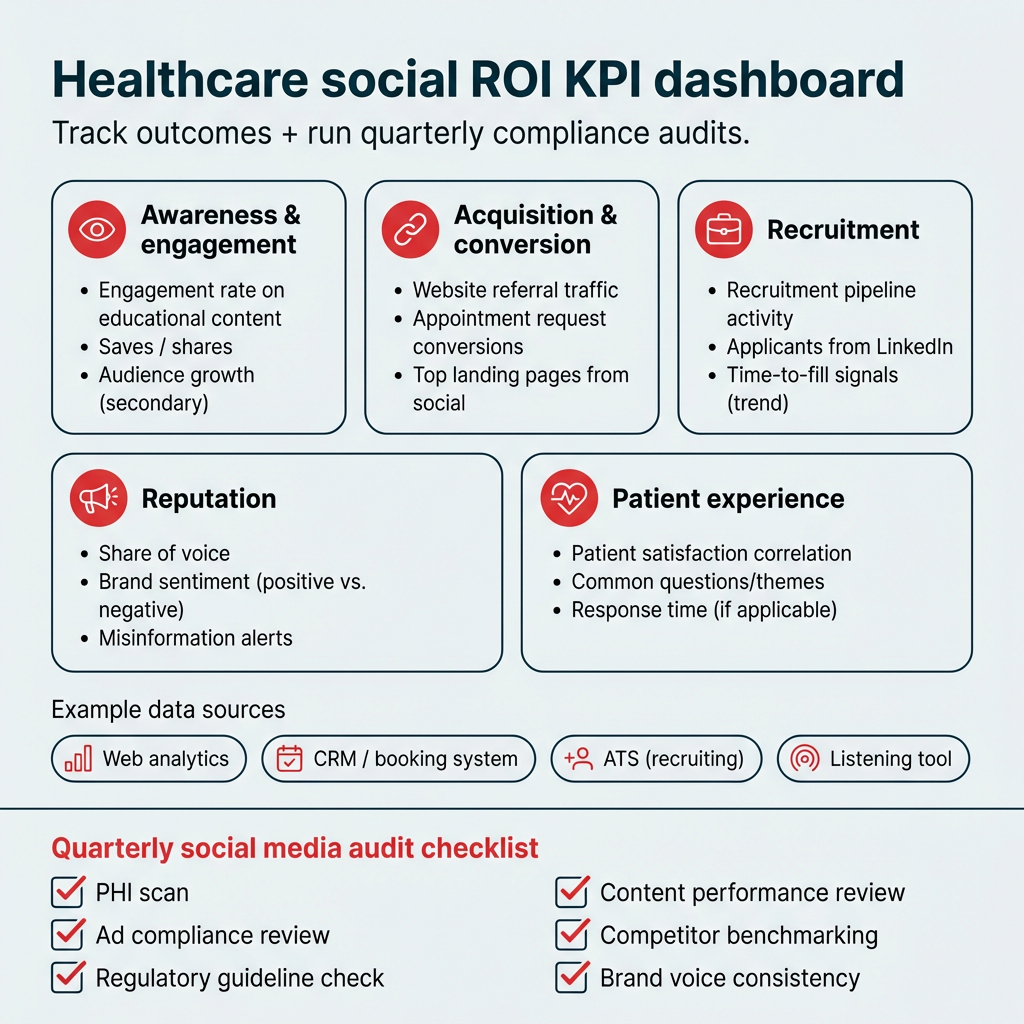 Healthcare social ROI KPI dashboard