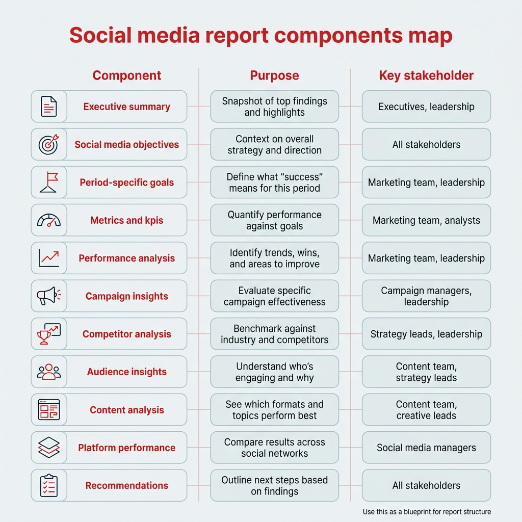 Social media report components map