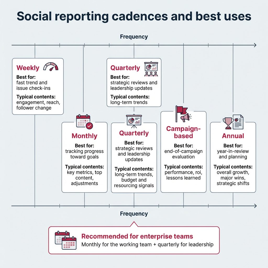 Social reporting cadences and best uses