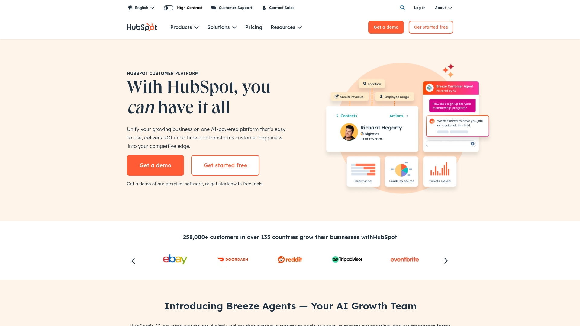 Screenshot of HubSpot dashboard