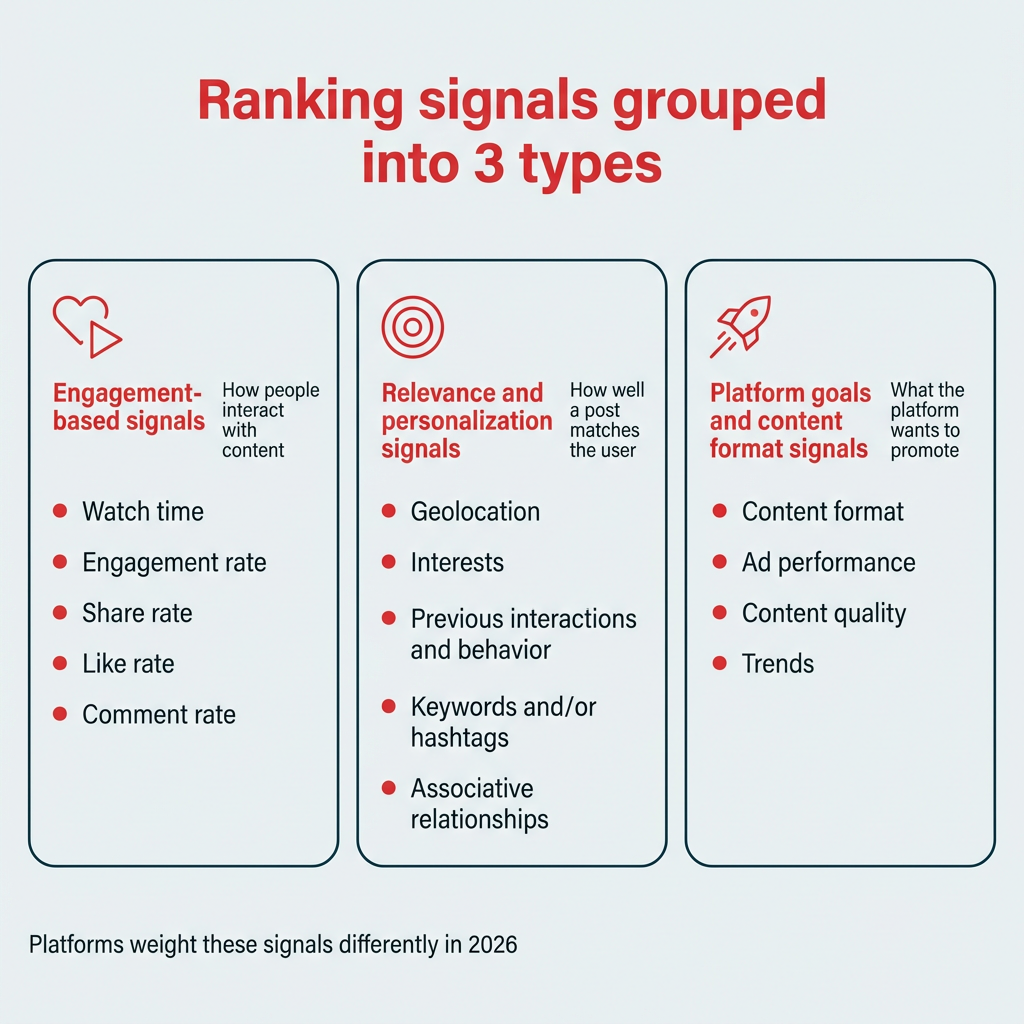 Ranking signals grouped into 3 types