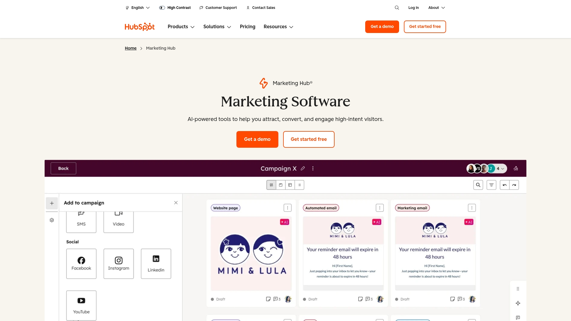 Screenshot of HubSpot Marketing Hub