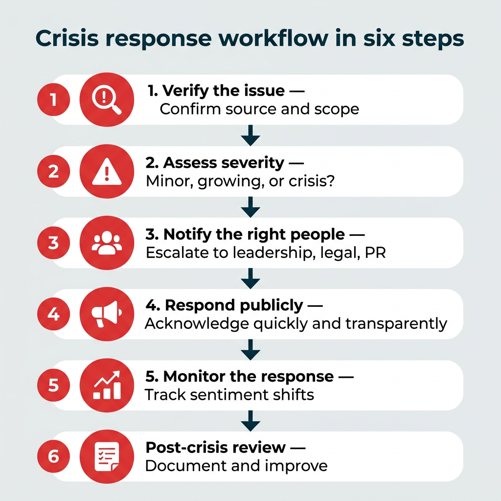 Crisis response workflow in six steps