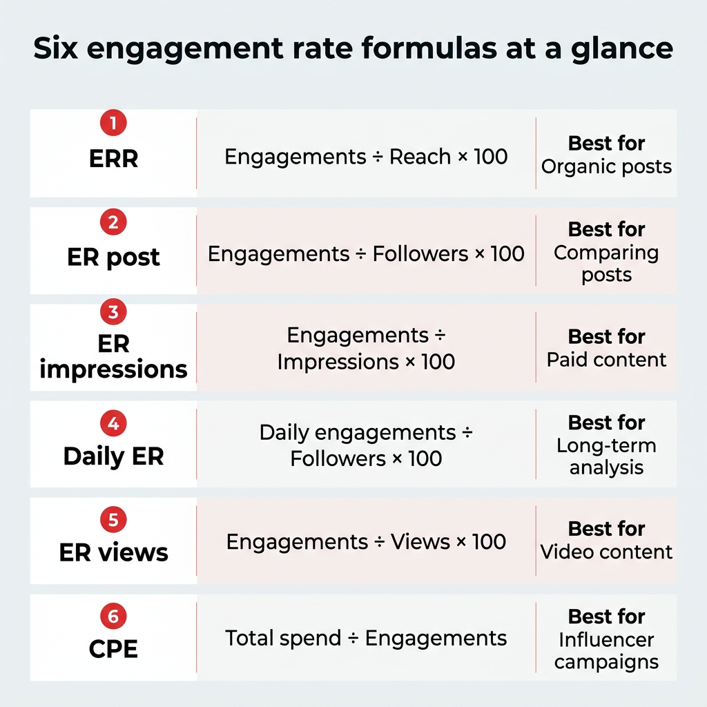 Six engagement rate formulas at a glance