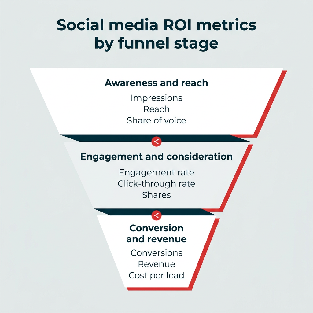 Social media ROI metrics by funnel stage