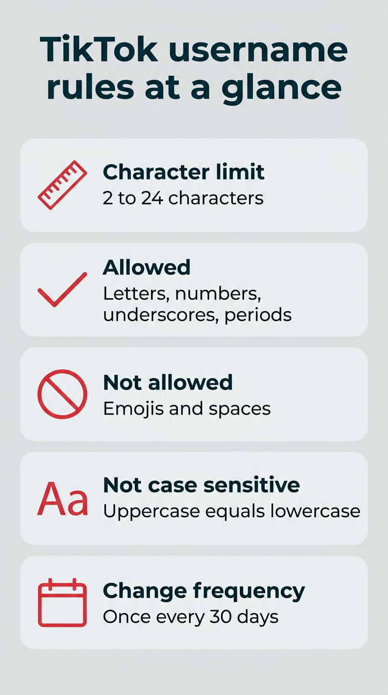 TikTok username rules at a glance