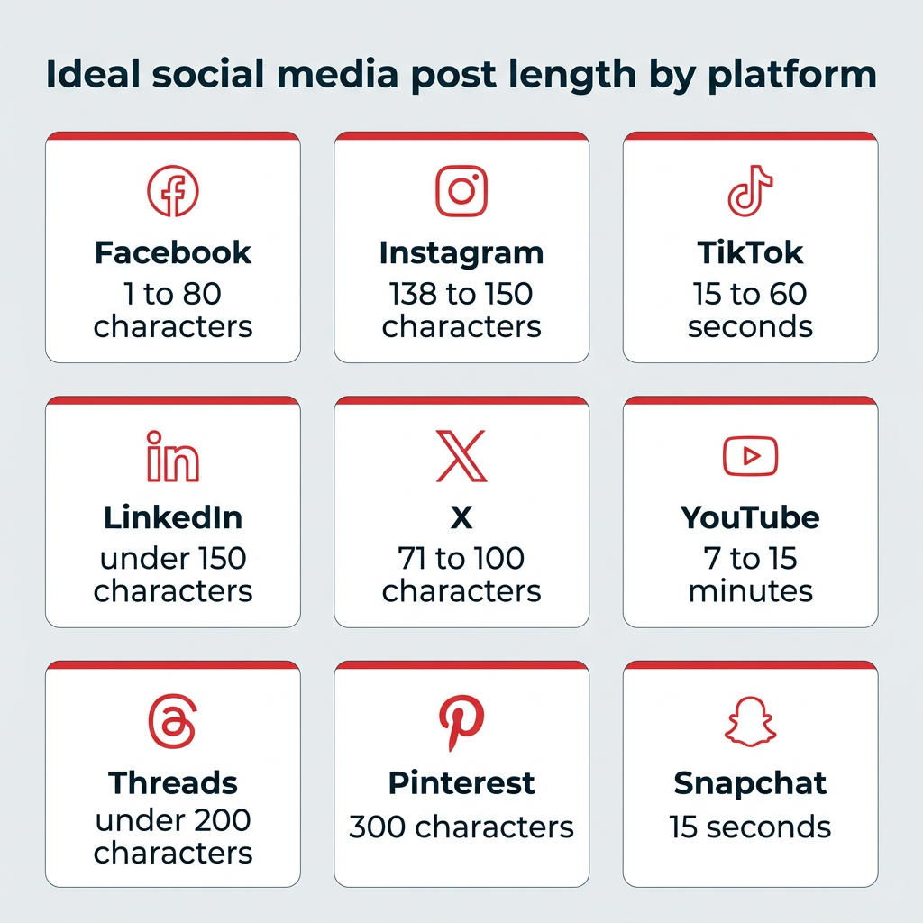 Ideal social media post length by platform