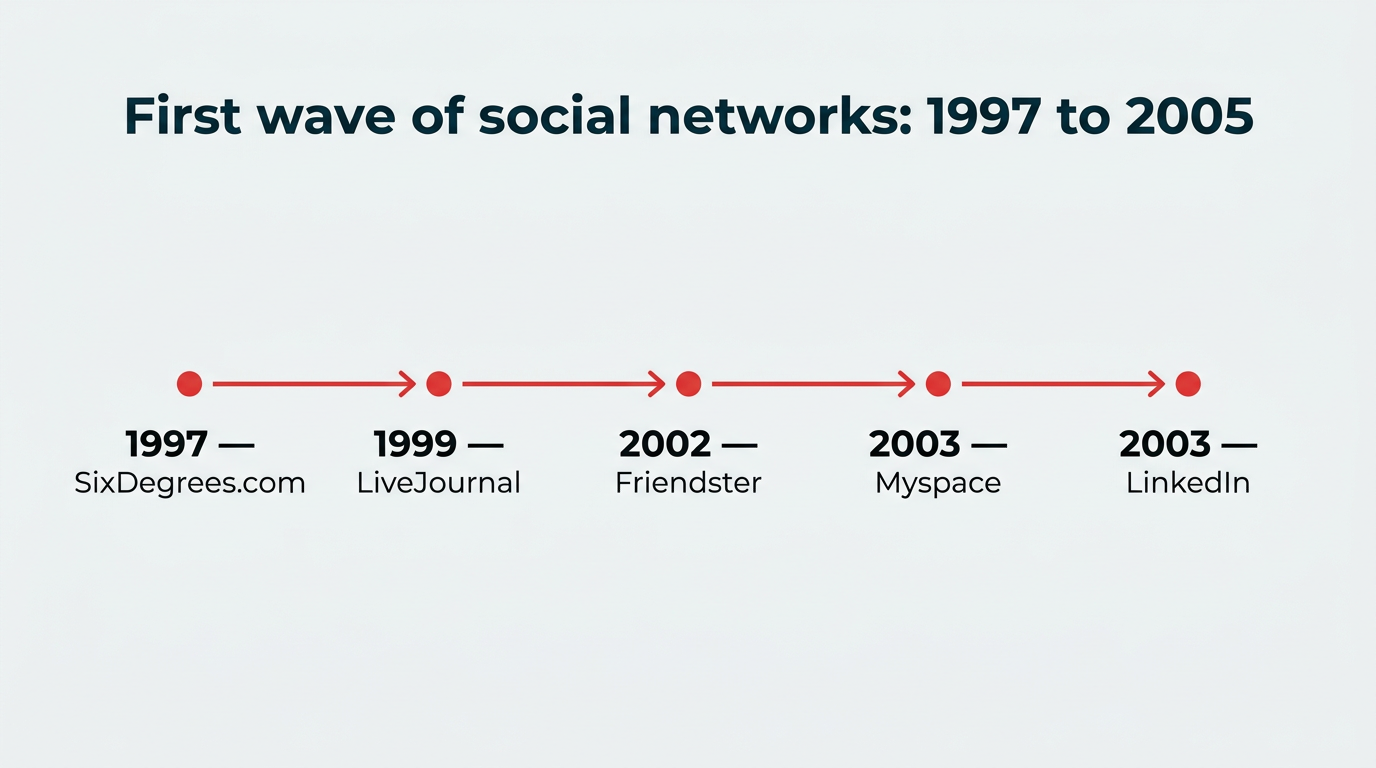First wave of social networks: 1997 to 2005