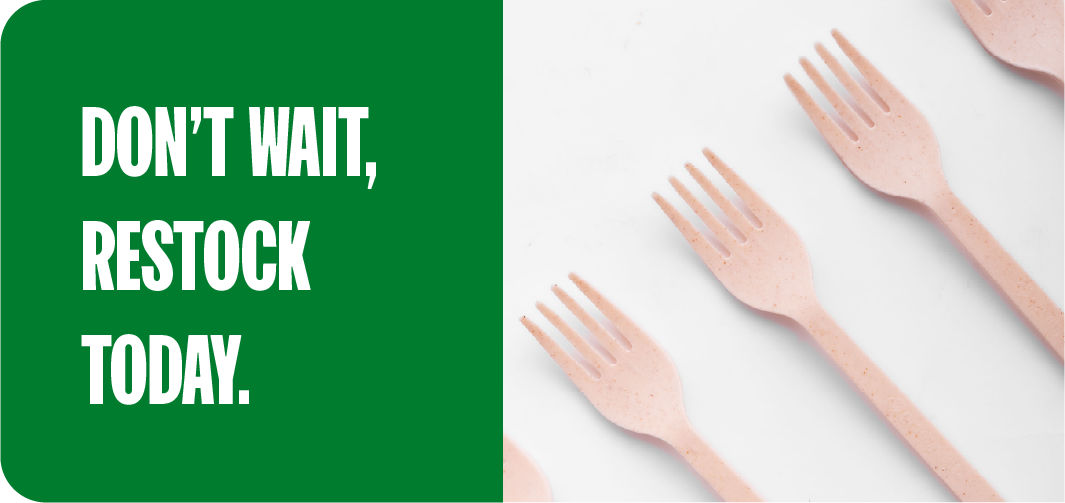 Compostable agave cutlery forks ready to restock in bulk