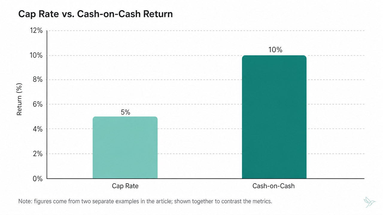 Bar chart comparing a 5% cap rate and a 10% cash-on-cash return