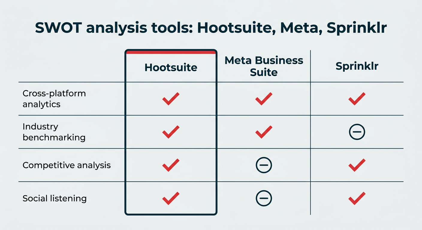 SWOT analysis tools: Hootsuite, Meta, Sprinklr