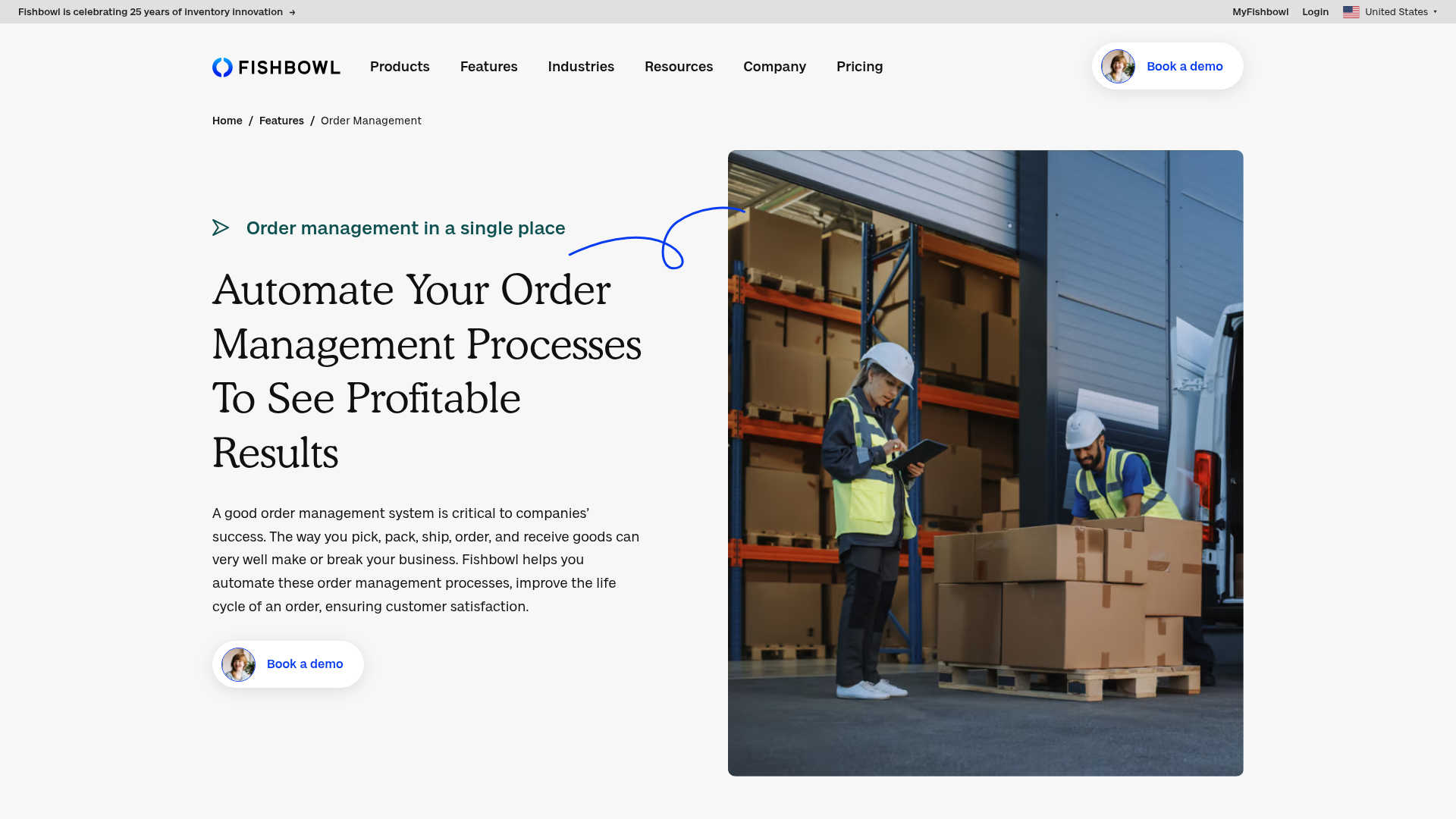 Fishbowl order management feature page
