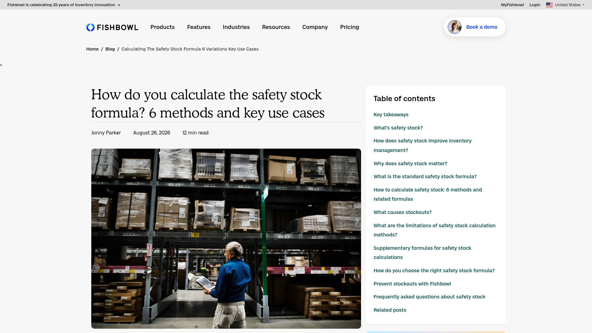 Fishbowl's guide to the safety stock formula, showing six methods for sizing buffer inventory