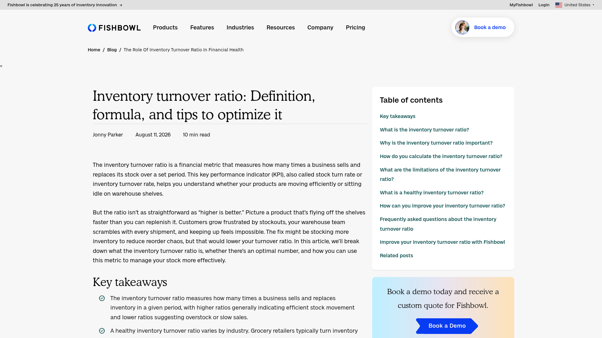 Fishbowl's guide to calculating and optimizing the inventory turnover ratio
