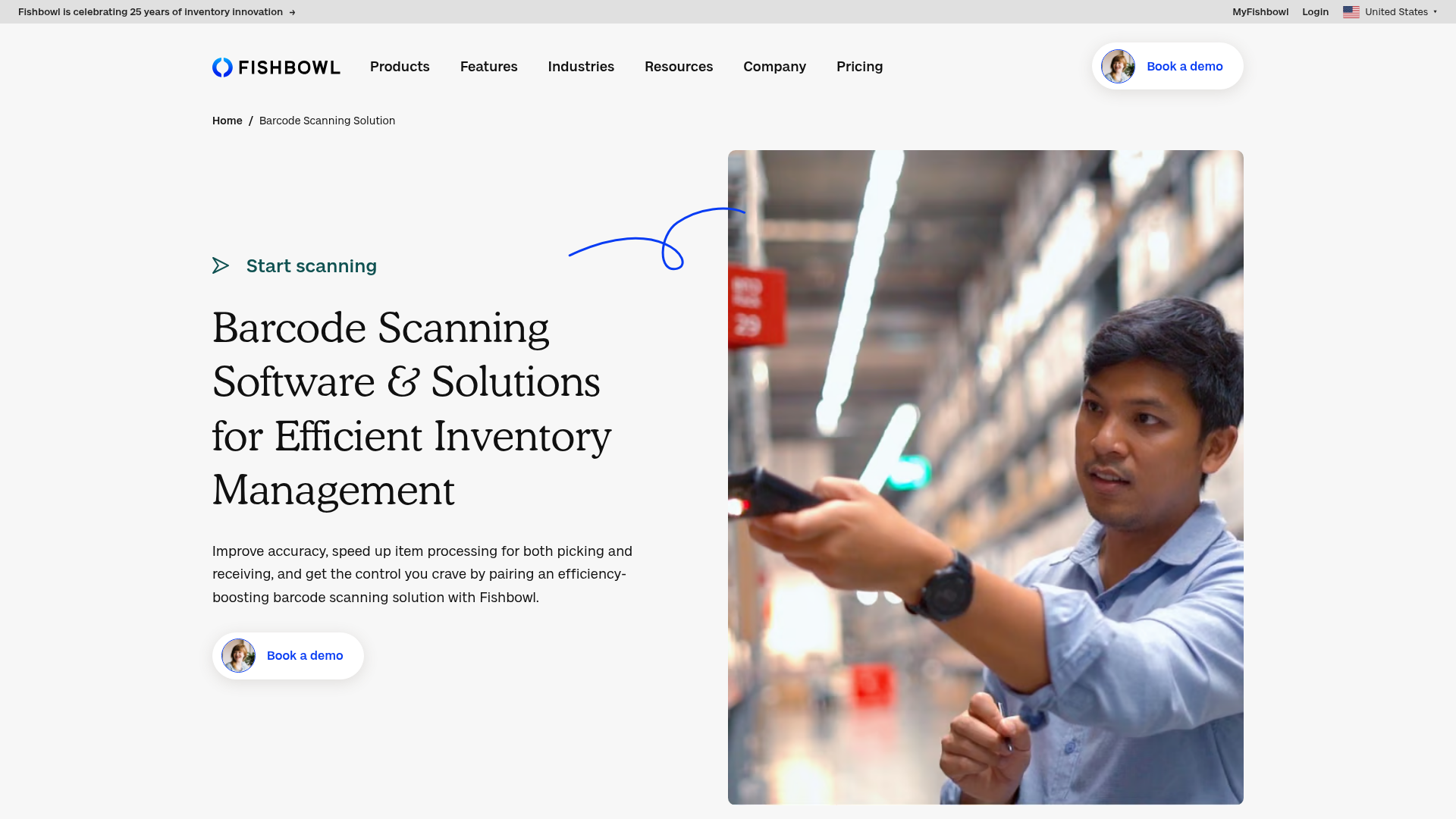 Fishbowl barcode scanning solution page