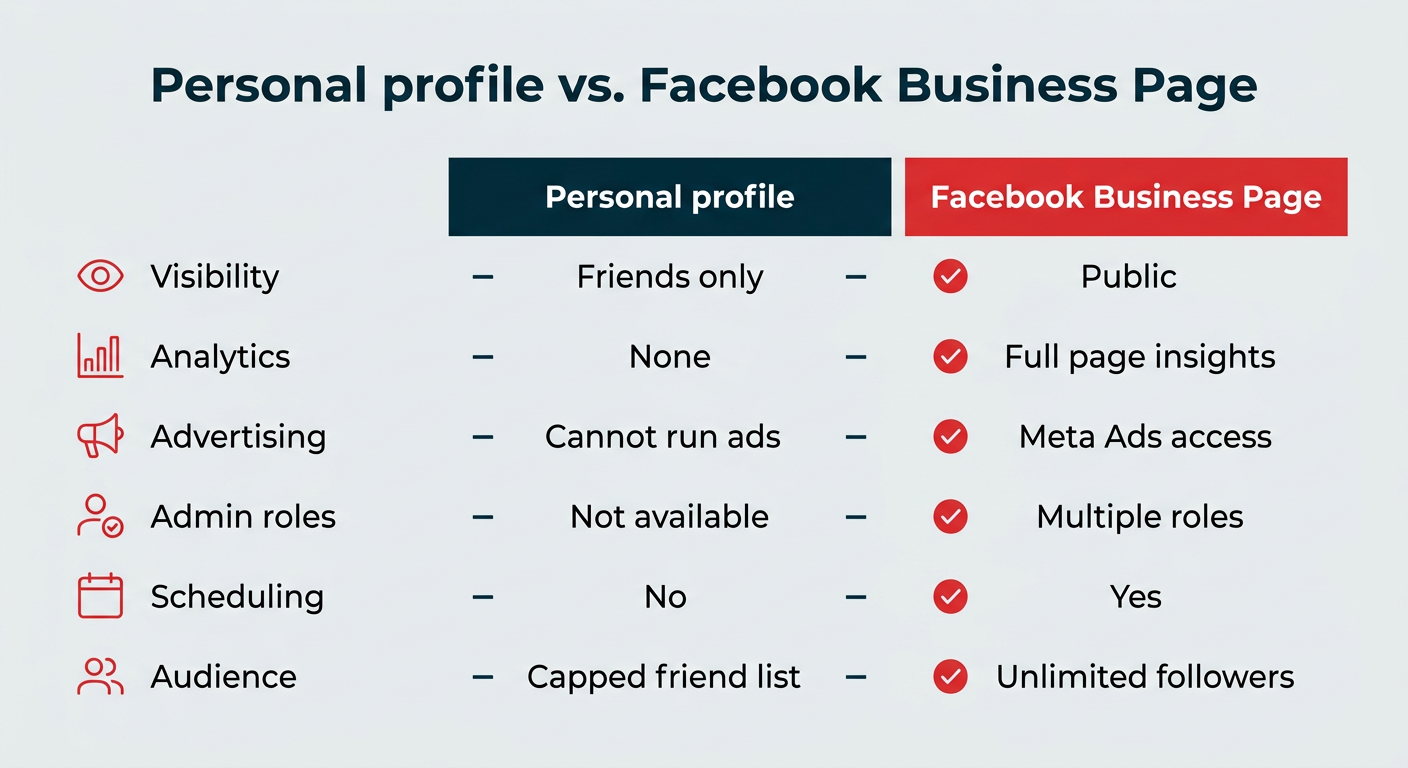 Personal profile vs. Facebook Business Page