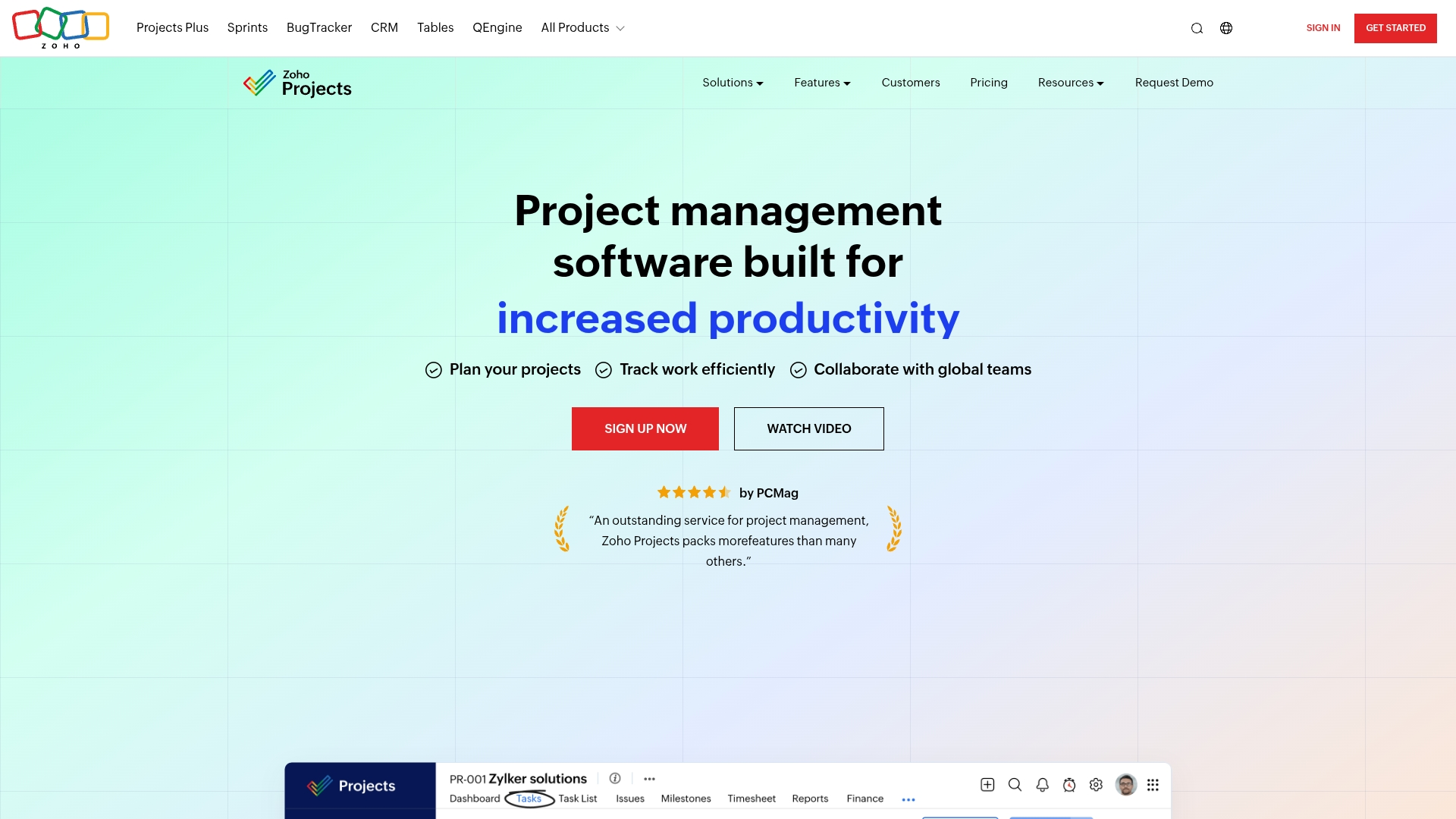 Screenshot of Zoho Projects interface
