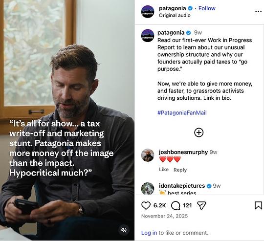 Patagonia's Instagram campaign around Fan Mail allowed the brand to authentically reply to critical messages.