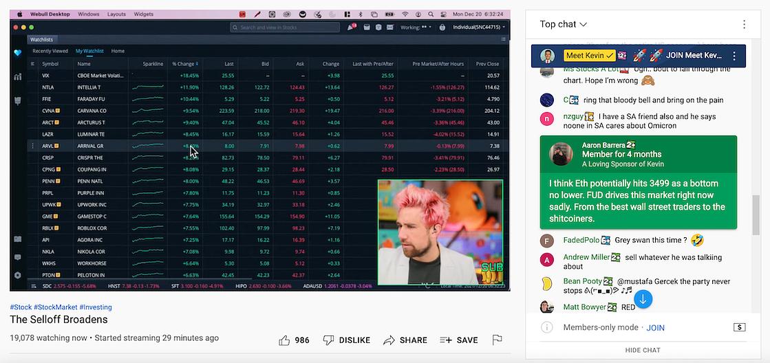 Example of a YouTube Chat monetization feature in a live chat.