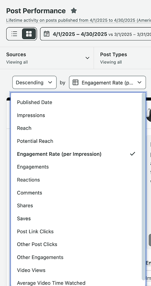 Sorting the performance report by different metrics