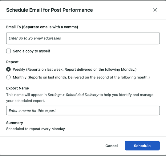 Scheduling social media reports in Sprout