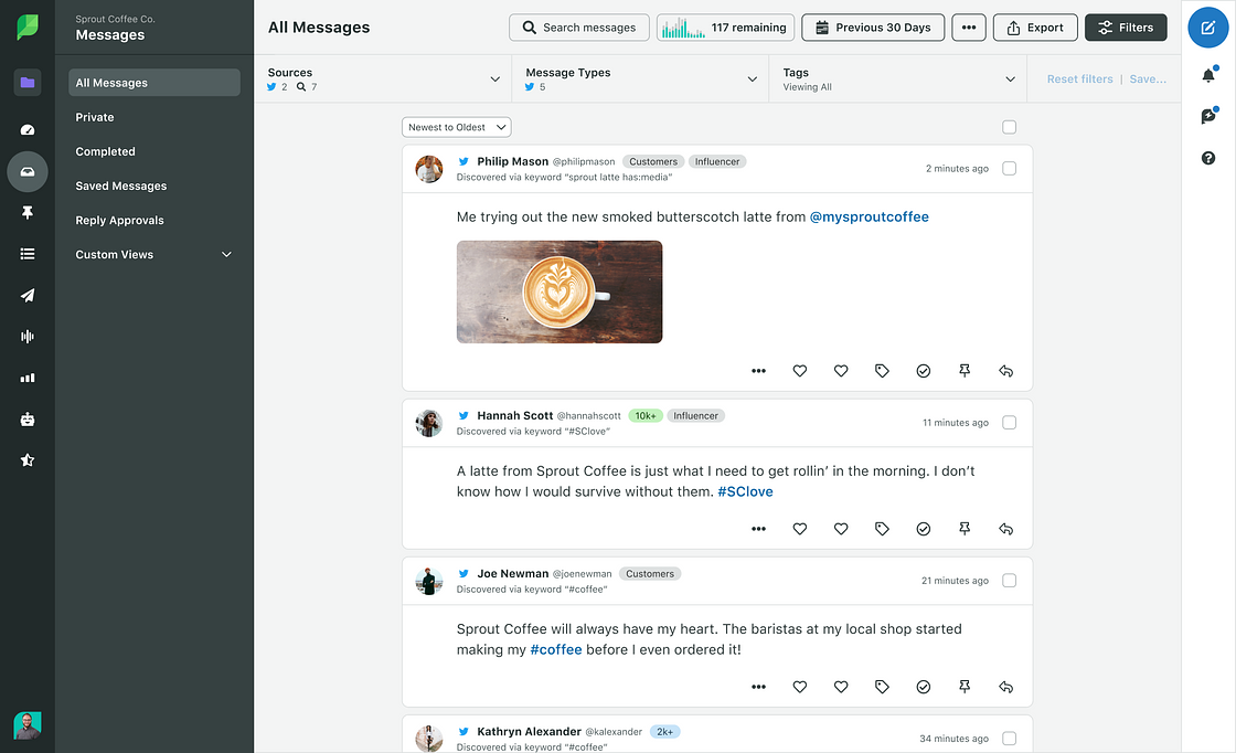 Brand keyword filter in Sprout inbox