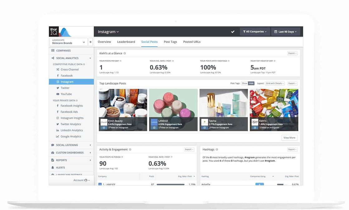 A screenshot of social media analytics tool Rival IQ.