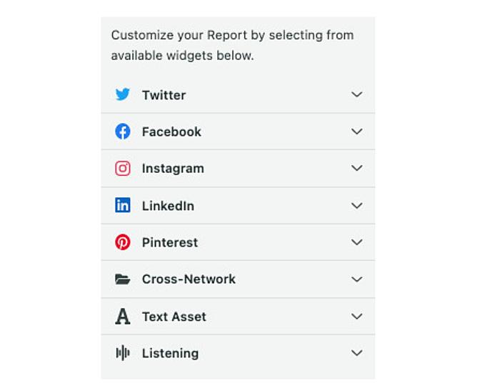 Widgets grouped by data source in Sprout’s Report Builder
