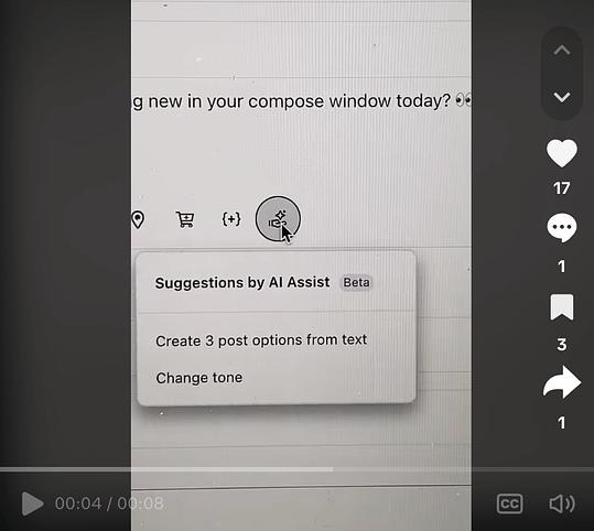 TikTok video that shows how Sprout's Suggestions by AI Assist capability helps improve social media posts by instantly generating multiple variations of the post or adjusting its tone.