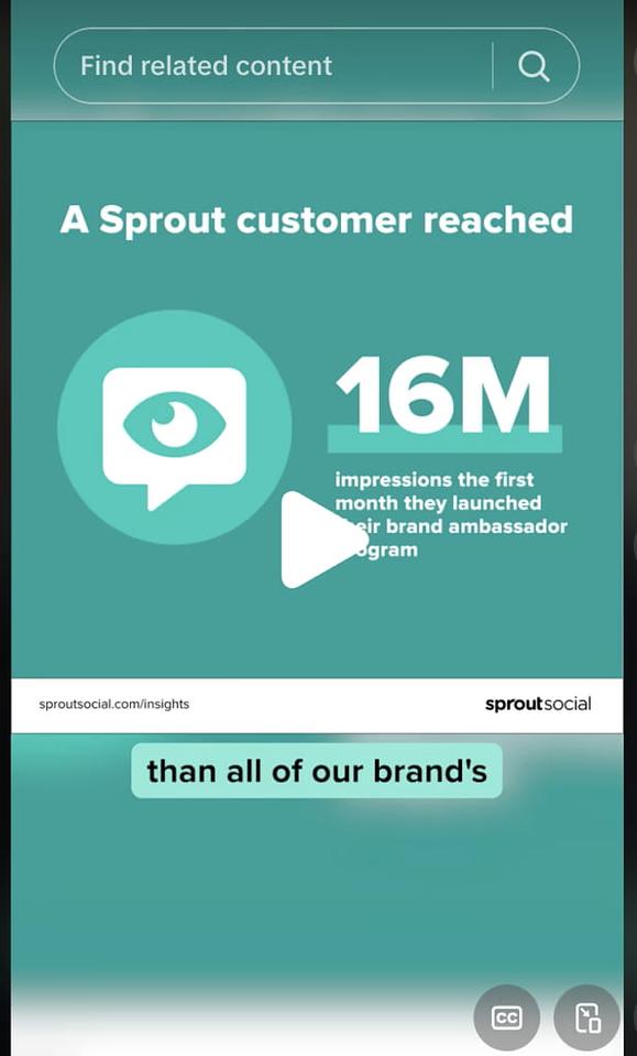 Sprout's TikTok post shows that posts employees share have an 8x higher engagement rate than brand content.