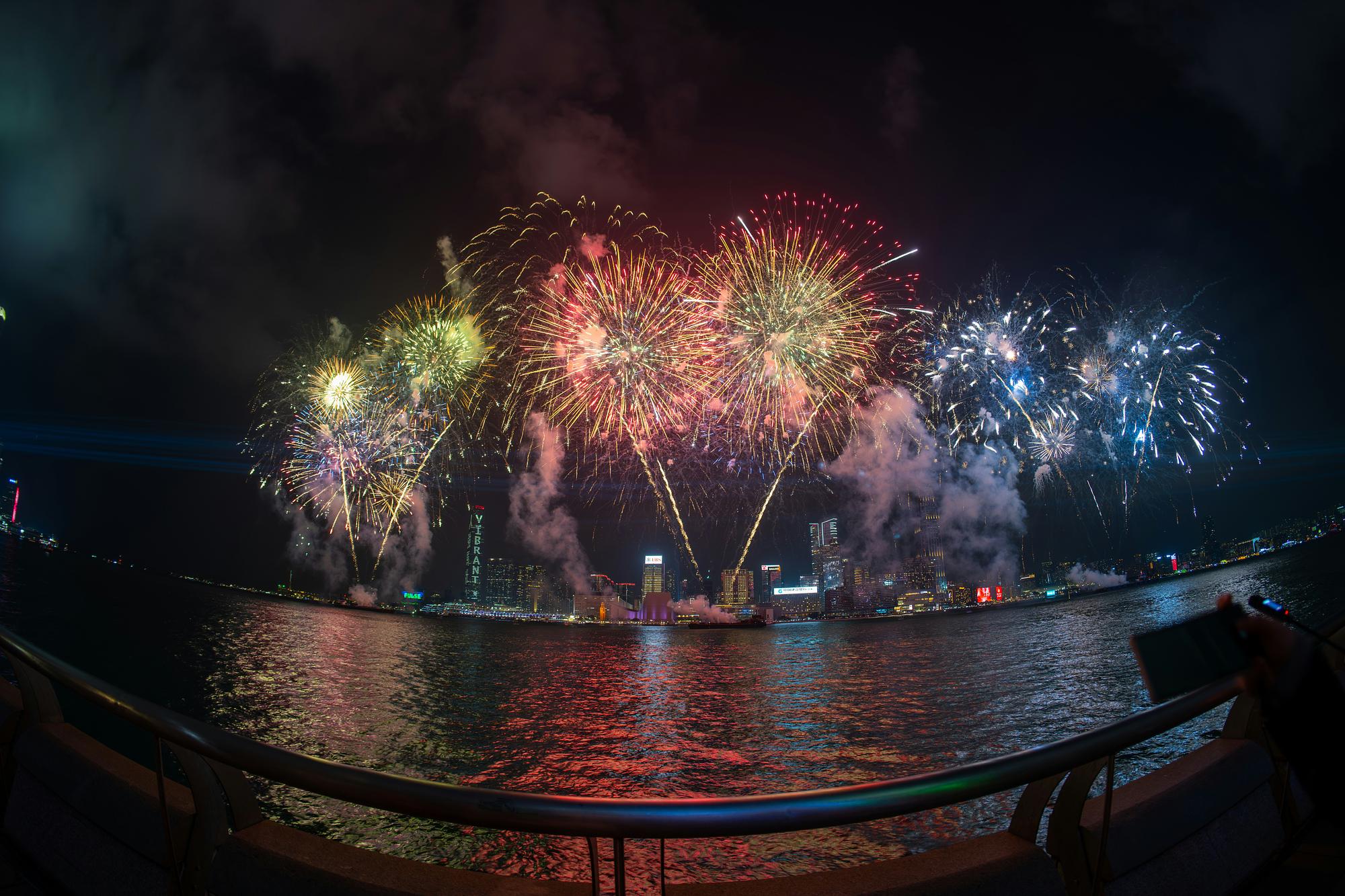 fireworks over a city skyline on the Fourth of July