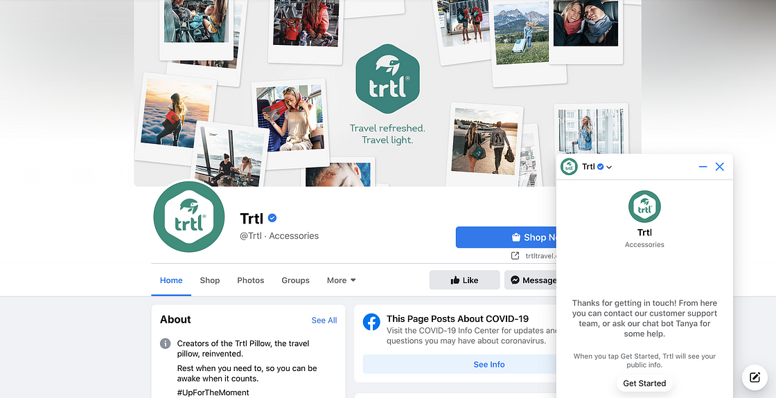 Trtl's Facebook Page and its Messenger chatbot
