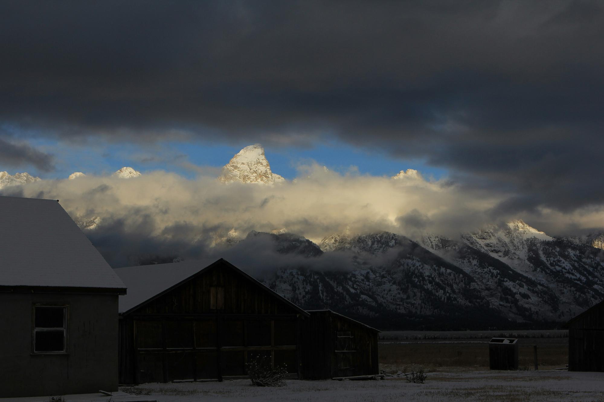 Grand Tetons above Jackson Hole Airport, a mountain airport inside Grand Teton National Park