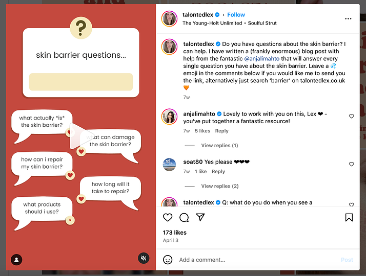 An instagram post from UK influencer Lex Gillies (@talontedlex)