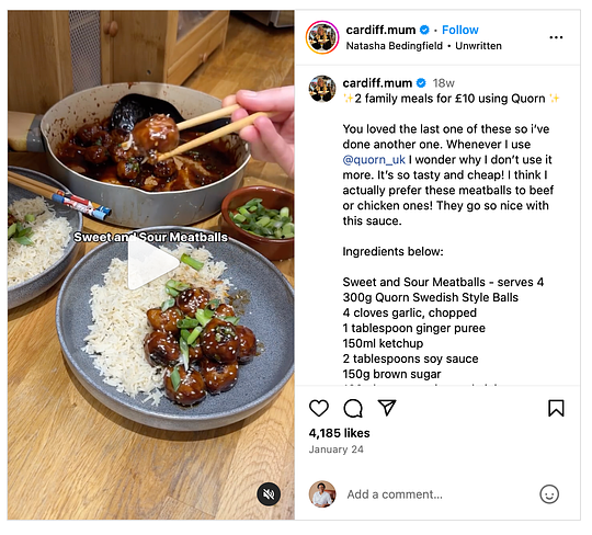 UK influencer Ashleigh Mogford (@cardiff.mum)’s Instagram campaign with Quorn UK.