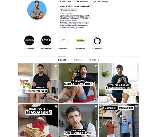 James Stirling posts home workout content and also offers more intensive workouts through his fitness app, PWER.